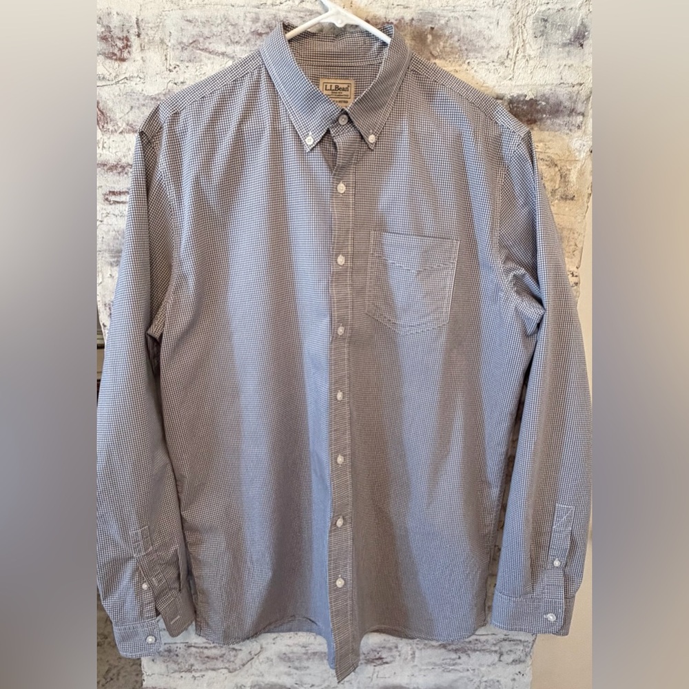 LL Bean Men’s Large Tall Blue and White Gingham Button Down Shirt